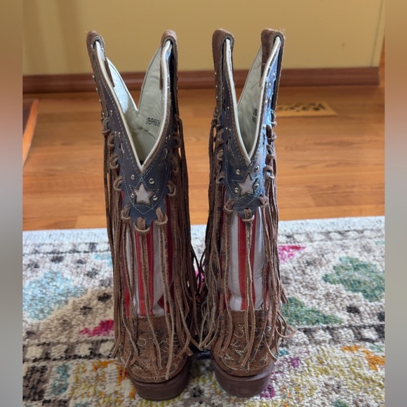 Brown and Red Fringed Heeled Boots Perfect for the 4th of July! Size 6/6.5 - Picture 6 of 7